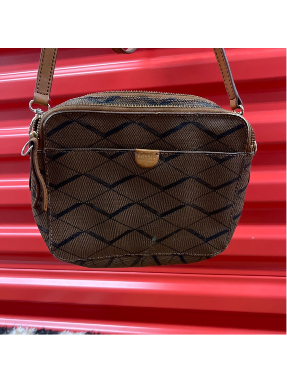 Women's Fossil Brown & Black Diamond Pattern Crossbody Bag One Size